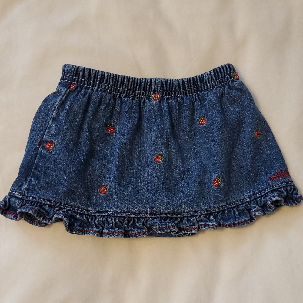 OshKosh B'gosh Blue Denim Skirt with Strawberry Embroidery, 12 Months